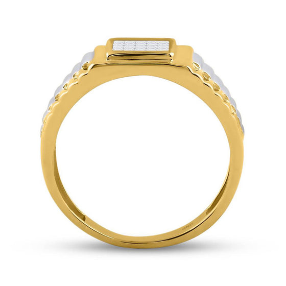 14k Two-tone Gold Mens Princess Diamond Ribbed Cluster Ring 1/4 Cttw