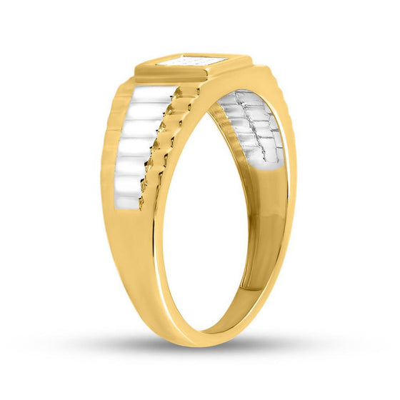 14k Two-tone Gold Mens Princess Diamond Ribbed Cluster Ring 1/4 Cttw