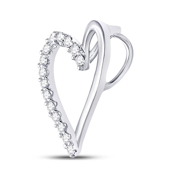 10k White Gold Womens Round Diamond Heart Pendant 1/10 Cttw