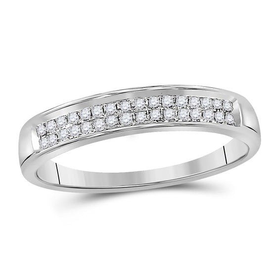10k White Gold Womens Round Diamond Double Row Band Ring 1/10 Cttw