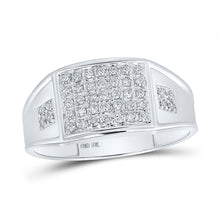  10k White Gold Mens Round Prong-set Diamond Square Cluster Ring 1/4 Cttw