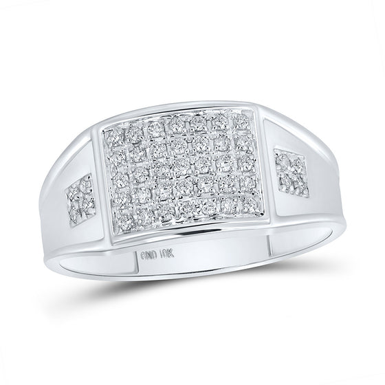 10k White Gold Mens Round Prong-set Diamond Square Cluster Ring 1/4 Cttw