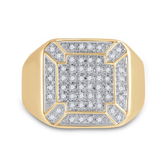 10k Yellow Gold Mens Round Diamond Square Cluster Ring 1/3 Cttw