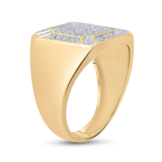 10k Yellow Gold Mens Round Diamond Square Cluster Ring 1/3 Cttw