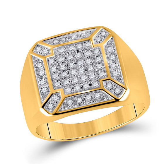 10k Yellow Gold Mens Round Diamond Square Cluster Ring 1/3 Cttw