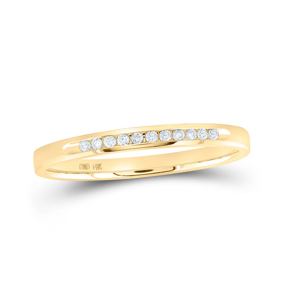 14k Yellow Gold Womens Machine Set Round Diamond Wedding Channel Band 1/10 Cttw