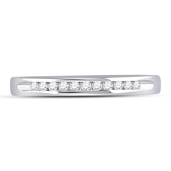 14k White Gold Womens Round Channel-set Diamond Single Row Wedding Band 1/10 Cttw
