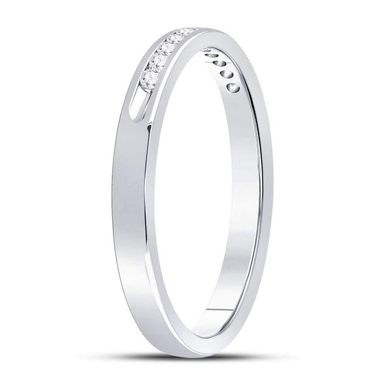 14k White Gold Womens Round Channel-set Diamond Single Row Wedding Band 1/10 Cttw