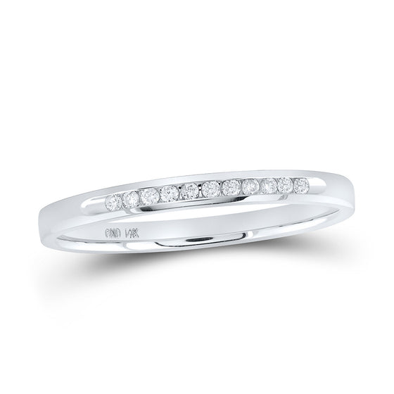 14k White Gold Womens Round Channel-set Diamond Single Row Wedding Band 1/10 Cttw