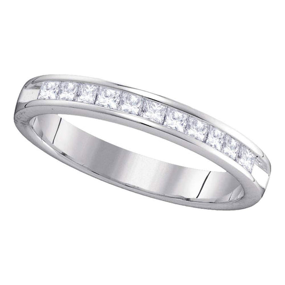 14k White Gold Womens Princess Diamond Single Row Wedding Band 1/2 Cttw