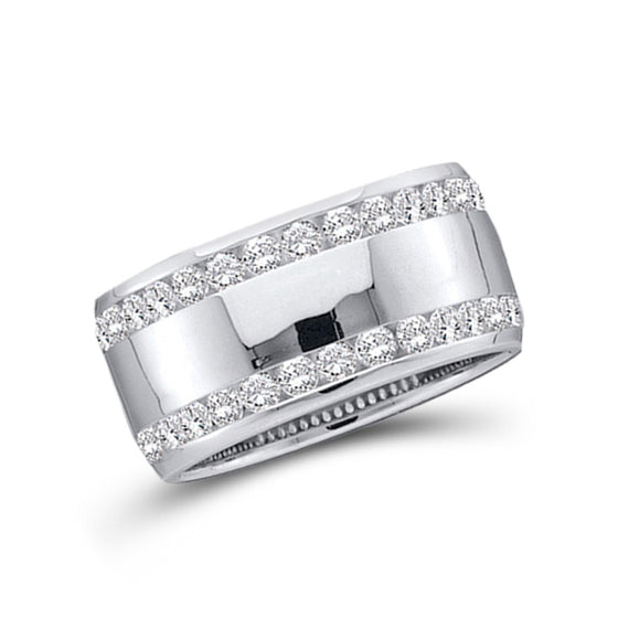 14k White Gold Womens Round Channel-set Diamond Double Row Wedding Band 1/2 Cttw