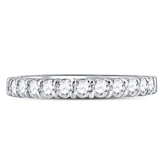 14k White Gold Womens Machine Set Round Diamond Single Row Wedding Band 1/2 Cttw