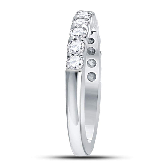 14k White Gold Womens Machine Set Round Diamond Single Row Wedding Band 1/2 Cttw