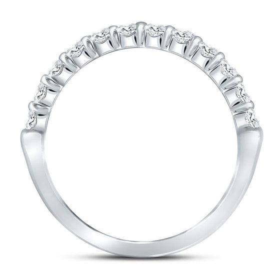 14k White Gold Womens Machine Set Round Diamond Single Row Wedding Band 1/2 Cttw