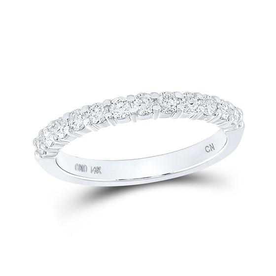 14k White Gold Womens Machine Set Round Diamond Single Row Wedding Band 1/2 Cttw