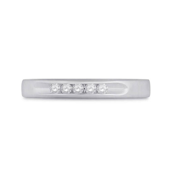 14k White Gold Womens Round Diamond Wedding Single Row Band 1/8 Cttw
