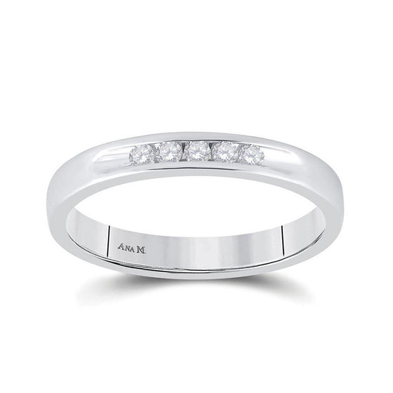 14k White Gold Womens Round Diamond Wedding Single Row Band 1/8 Cttw