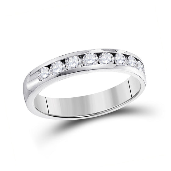 14k White Gold Womens Round Diamond Single Row Band Ring 1/10 Cttw