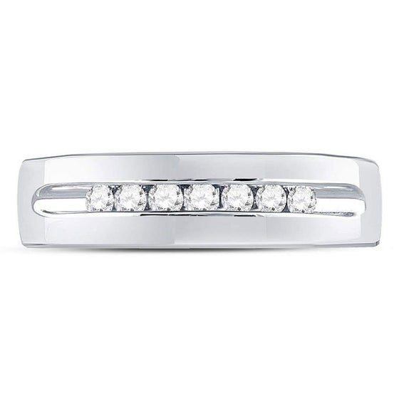 14k White Gold Mens Round Channel-set Diamond Wedding Band Ring 1/4 Cttw