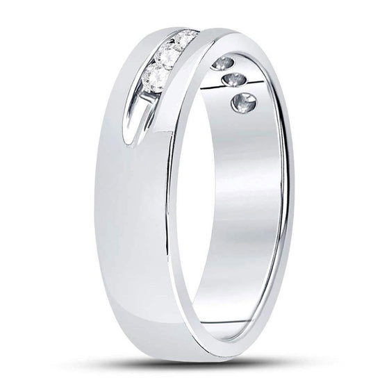 14k White Gold Mens Round Channel-set Diamond Wedding Band Ring 1/4 Cttw