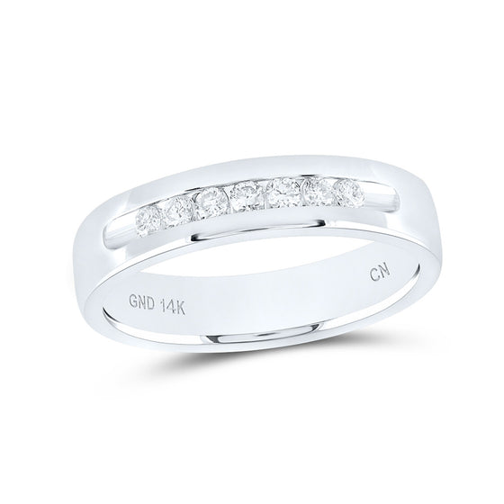 14k White Gold Mens Round Channel-set Diamond Wedding Band Ring 1/4 Cttw