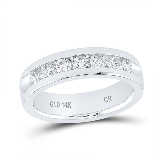14k White Gold Mens Machine Set Round Diamond Wedding Channel Band Ring 1 Cttw
