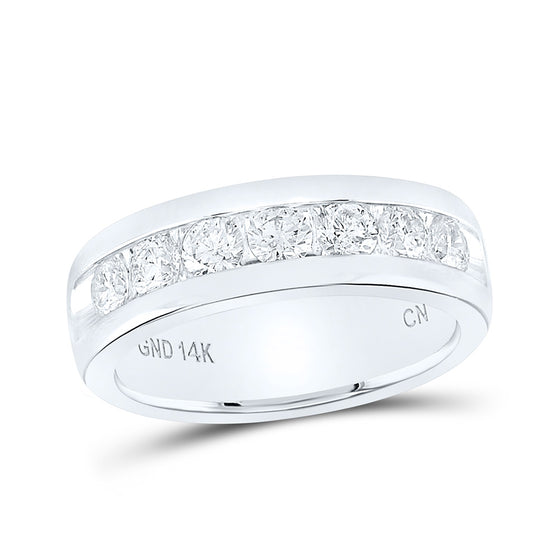 14k White Gold Mens Machine Set Round Diamond Wedding Channel Band Ring 1-1/2 Cttw