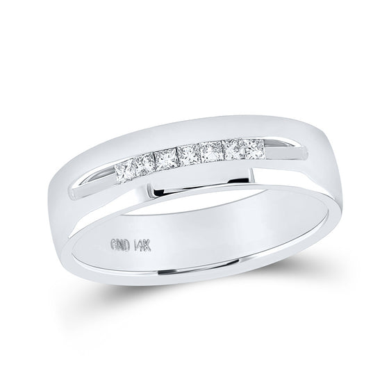 14k White Gold Mens Princess Diamond Wedding Band Ring 1/4 Cttw