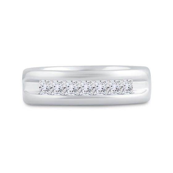 14k White Gold Mens Machine Set Princess Diamond Wedding Channel Band Ring 1 Cttw