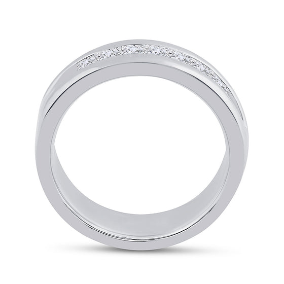 14k White Gold Mens Machine Set Princess Diamond Wedding Channel Band Ring 1 Cttw