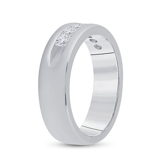 14k White Gold Mens Machine Set Princess Diamond Wedding Channel Band Ring 1 Cttw