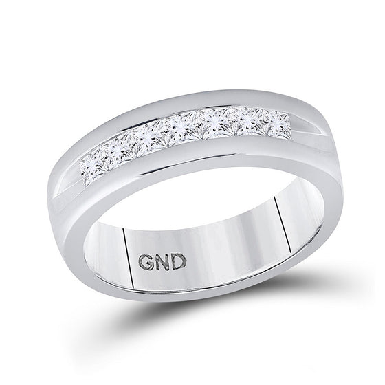 14k White Gold Mens Machine Set Princess Diamond Wedding Channel Band Ring 1 Cttw