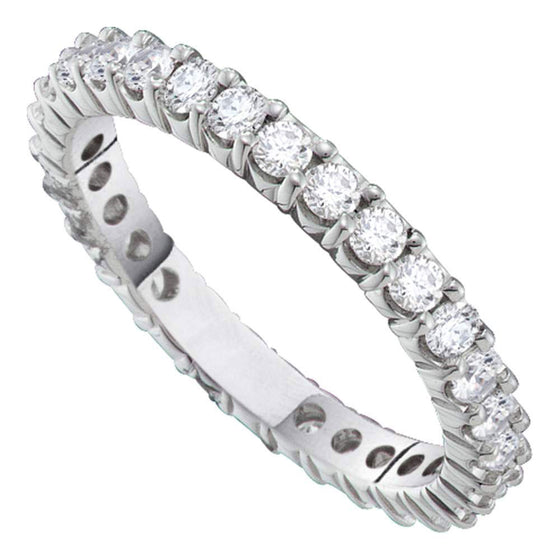 14k White Gold Womens Round Pave-set Diamond Eternity Wedding Anniversary Band 1 Cttw