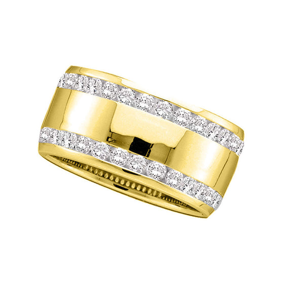 14k Yellow Gold Womens Round Channel-set Diamond Double Row Wedding Band 1 Cttw