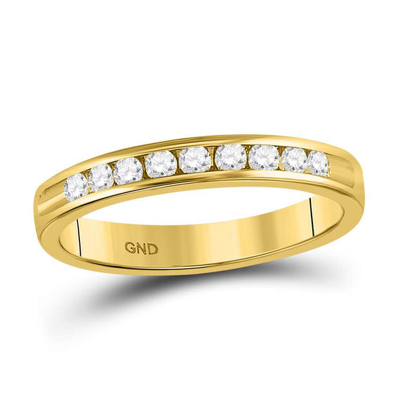 14k Yellow Gold Womens Round Diamond Single Row Wedding Band 1/4 Cttw