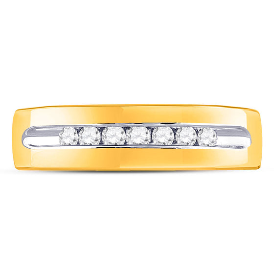 14k Yellow Gold Mens Machine Set Round Diamond Wedding Channel Band Ring 1/4 Cttw