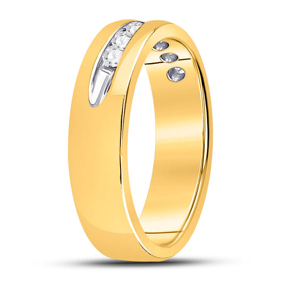 14k Yellow Gold Mens Machine Set Round Diamond Wedding Channel Band Ring 1/4 Cttw