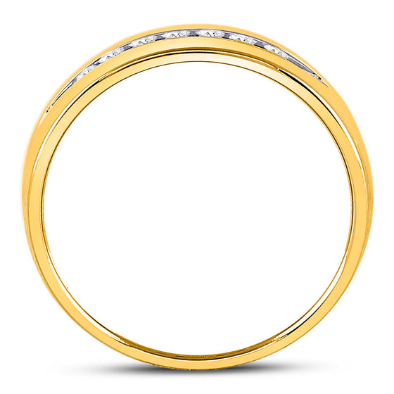 14k Yellow Gold Mens Machine Set Round Diamond Wedding Channel Band Ring 1/4 Cttw
