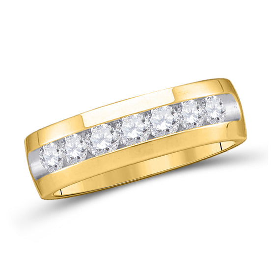 14k Yellow Gold Mens Machine Set Round Diamond Wedding Channel Band Ring 1/4 Cttw