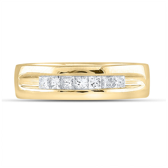 14k Yellow Gold Mens Princess Diamond Wedding Single Row Band Ring 1/2 Cttw