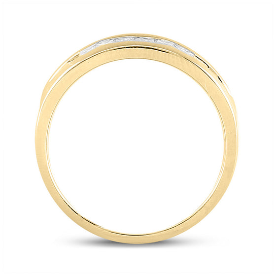 14k Yellow Gold Mens Princess Diamond Wedding Single Row Band Ring 1/2 Cttw