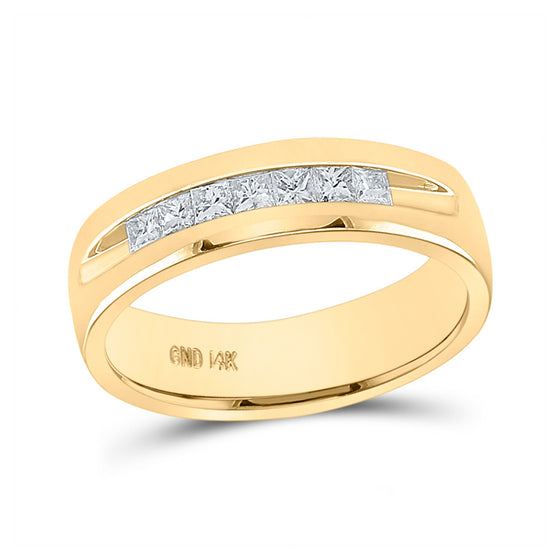 14k Yellow Gold Mens Princess Diamond Wedding Single Row Band Ring 1/2 Cttw