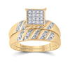 10k Yellow Gold His Hers Round Diamond Cluster Matching Wedding Set 1/12 Cttw