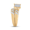 10k Yellow Gold His Hers Round Diamond Cluster Matching Wedding Set 1/12 Cttw