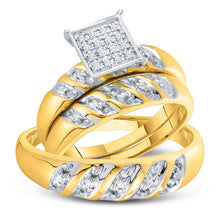  10k Yellow Gold His Hers Round Diamond Cluster Matching Wedding Set 1/12 Cttw