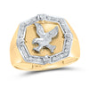 10k Yellow Gold Mens Round Diamond Eagle Cluster Ring 1/4 Cttw