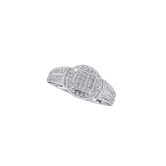 14k White Gold Womens Round Diamond Circle Frame Cluster Ring 1/5 Cttw
