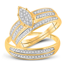  10k Yellow Gold His Hers Round Diamond Cluster Matching Wedding Set 1/4 Cttw