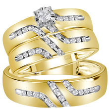  14k Yellow Gold His Hers Round Diamond Solitaire Matching Wedding Set 1/4 Cttw