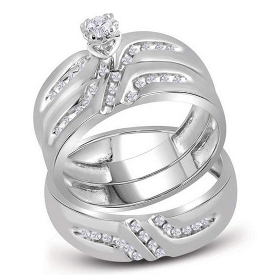 14k White Gold His Hers Round Diamond Solitaire Matching Wedding Set 1/4 Cttw